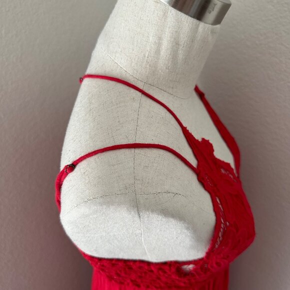 Free People One Adella Boho Lace Maxi Dress Strappy Ruched Red Sz XS - Picture 8 of 11